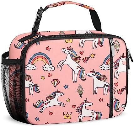esouler Lunch Box Kids Insulated Lunch Bag for Boys & Girls Durable Children Lunchbox for School with Water Bottle Holder-Pink Unicorn, Pack of 2