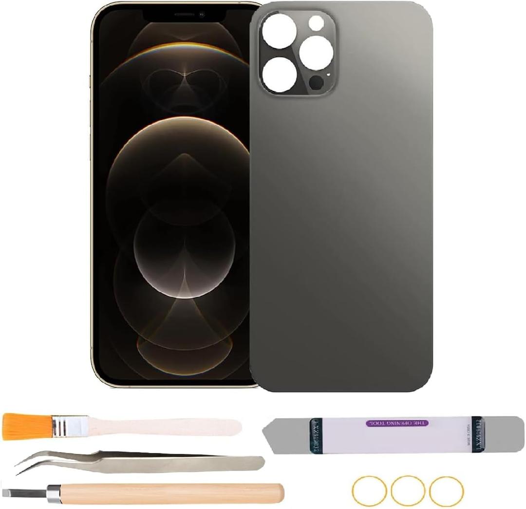 Dymicbit Back Rear Glass Cover Replacement Compatible with iPhone 12 Pro Max 6.7 inches with Repair Tool Kits (Gold)