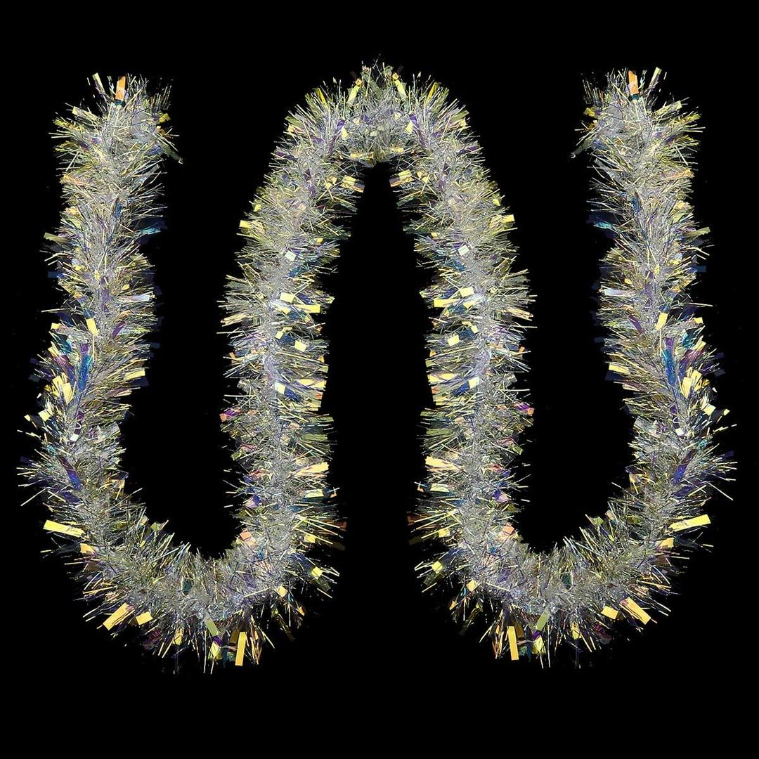 Decora White Tinsel Garland for Christmas Tree Decorations Wedding Birthday Party Supplies 19 Feet