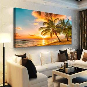 Beach Themed Wall Art Canvas Prints Seascape Picture Bathroom Dcor Ocean Tree Sunset Paintings for Living Room Bedroom Office Home Kitchen Decorations 28x57 Wooden Framed Natural Landscape Artwork
