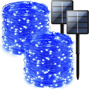 2-Pack 200 LED Solar Fairy Lights Outdoor, Upgraded Oversize Lamp Beads & Super Bright Solar String Lights Outoor, 8 Modes Solar Lights for Garden Patio Decorations(Blue)