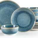 Sweejar Dinnerware Sets Service for 4, 12 pcs Porcelain Plates and Bowls for Kitchen, Housewaring Gift, Chip and Scratch Resistant Dish Set, Handmade Dishwasher and Microwave Safe Plate Set, Blue