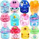 12 Pack Slime kit,DIY Butter Slime & Crystal Slime Set, Stress Relief Toys,Craft Toy, for Girls and Boys Party Favors,Easter Basket Fillings and Birthday Gift (Pink Bule Yellow Green)