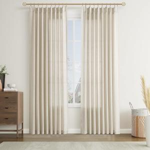 Joywell Linen Pinch Pleated Curtains 90 Inches Long, Back Tab Clip Rings Window Semi Sheer Light Filtering Boho Lightweight Drapes with Hooks for Bedroom Living Room, W50 x L90, 2 Panels Set (50"W x 90"L (Pack of 2))