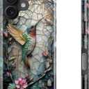 DEENAKIN for iPhone 16 Case - Wireless Charging Compatible - Dual-Layer Hard Shell & Silicone Cover - Protective Phone Case with Trendy Cute Designs for Women - Hummingbird Floral