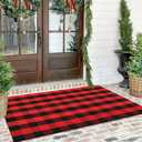 KOZYFLY Buffalo Plaid Rug 4x6 Ft Red and Black Outdoor Rugs Washable Checkered Rug Cotton Christmas Door Mat Outdoor Indoor Area Rugs Halloween Fall Rug for Front Door Patio Kitchen