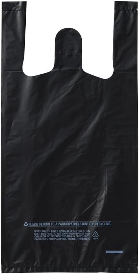 T-Shirt Bags, Small Black Plastic Bags, 8 x 4 x 16 Inches, 14 Micron Thickness, 800 Count, Made in Korea