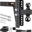 Adjustable Trailer Hitch -Drop Hitch-Tow Hitch FITS 2.5 inch Receiver-8inch Drop/Rise, 2" & 2-5/16" Ball Hitches for Trucks, 22,000 LBS GTW, Trailer Hitches with Anti-Theft Pin, Black