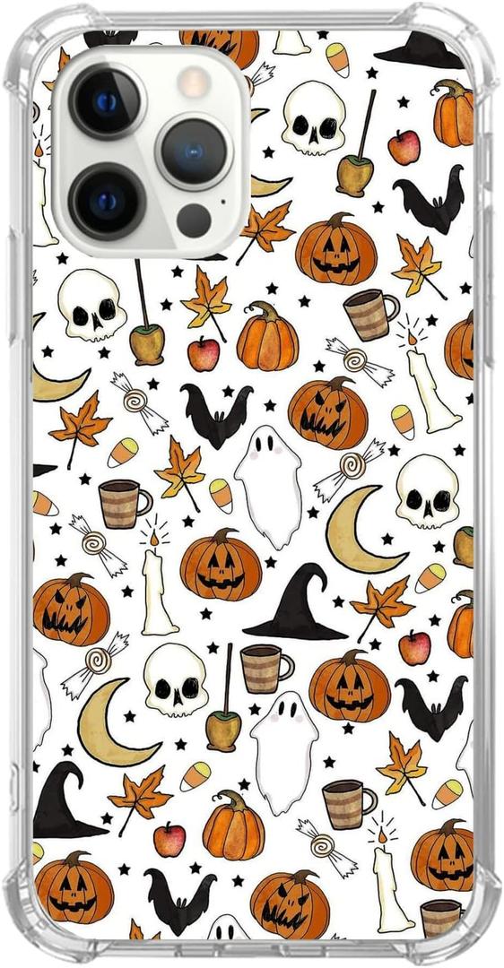 Autumn Phone Case Fall Leaves Cover Compatible with iPhone 13 Pro, Cute Funny Halloween Ghost Moon Pumpkin Pattern Case for Girl Men and Women, Trendy TPU Bumper Phone Case for iPhone 13 Pro