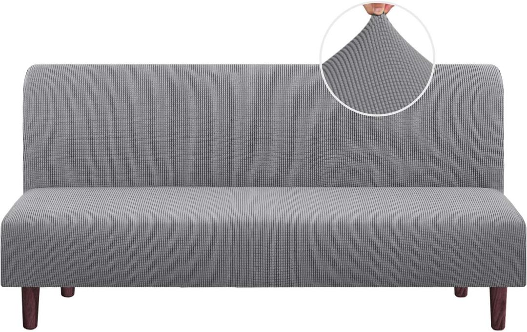 PrinceDeco Jacquard Futon Cover Stretch Armless Futon Sofa Cover Soft Futon Slipcover with Elastic Bottom Thick Sofa Bed Furniture Protector Covers, Machine Washable