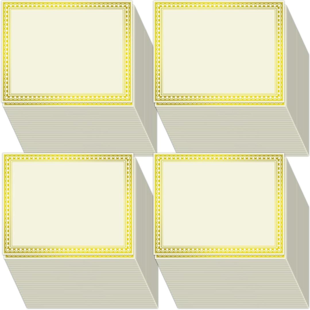 200 Sheet Gold Foil Award Certificate Paper Bulk 8.5 x 11 In for Printing Customizable Blank Cardstock Gold Border Certificate Laser and Inkjet Printer Friendly for Graduation Diploma Achievement (Yellow Ivory)