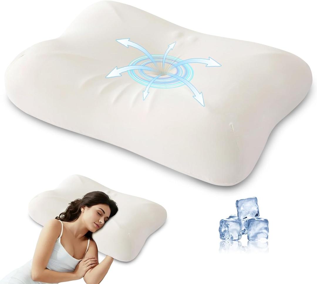 Cervical Memory Foam Pillow for Neck Pain Relief, Queen Ergonomic Orthopedic Neck Support Pillow with Dual Height Cooling, Contour Design for Side and Back Sleepers