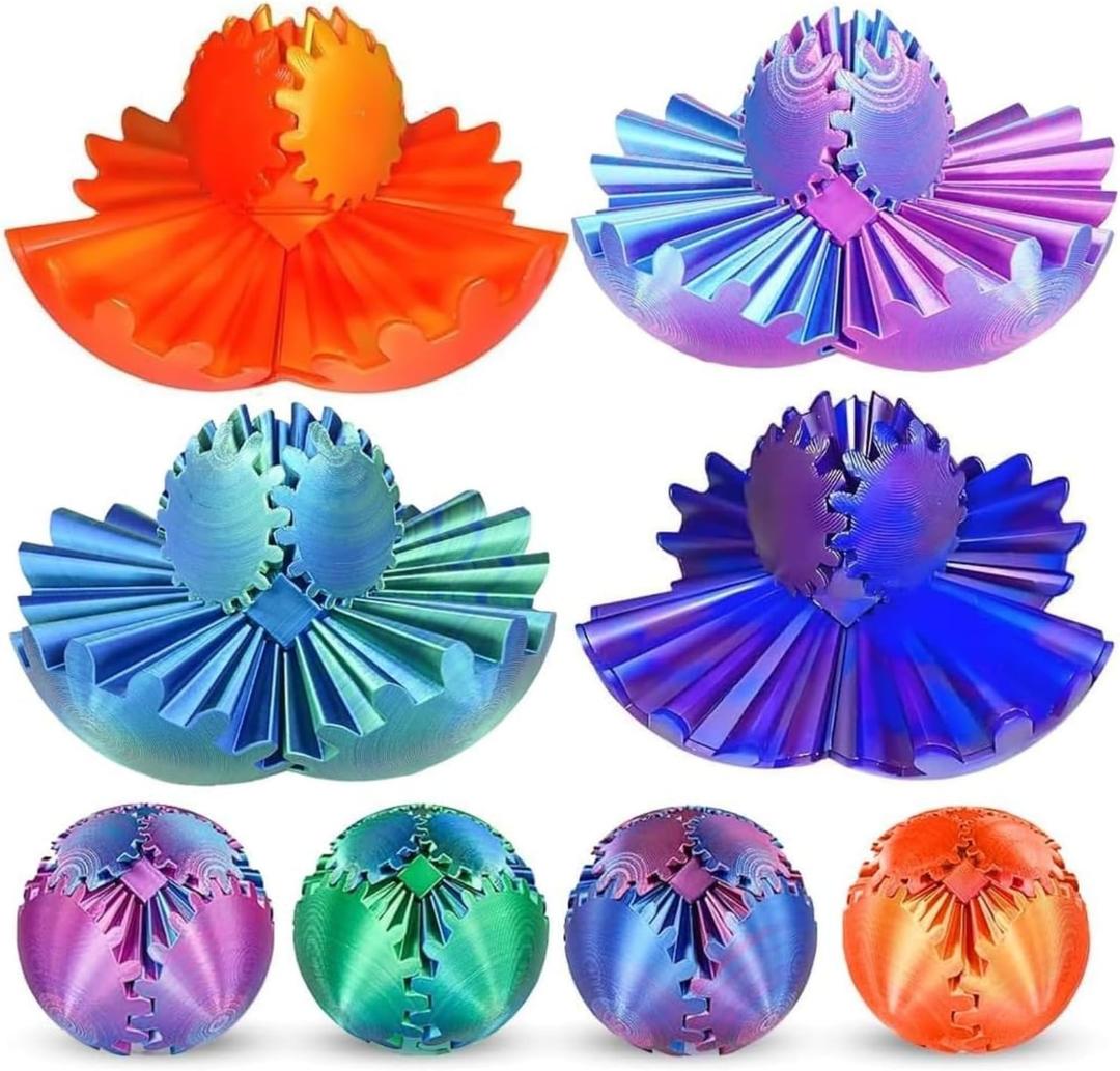 4 Pcs 3D Printed Gear Ball Gear Sphere Fidget Toy, Steampunk Whirling Wonder Fidget Gear Ball Stress Anxiety Relaxing Fidgets Toys for Office and Home Christmas Stocking Stuffers Party Favors Gift