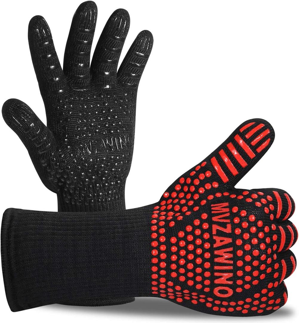 Premium BBQ Gloves, 1472F Extreme Heat Resistant Oven Gloves, Grilling Gloves with Durable Fireproof Kitchen Oven Mitts Designed for Cooking, Grill, Frying, Baking, Barbecue (Red+Black)