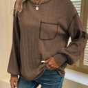 Dokotoo Long Sleeve Shirts for Women 2025 Casual Solid Crewneck Knitted Loose Fit Pullover Shirts Tops (Brown, S)