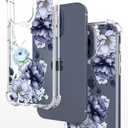 Hungo Compatible for iPhone 15 Pro Max Case for Women Floral Flower Clear Design Cute,Girly Girls Flower Promax Rose Blue