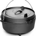 Pre-Seasoned Cast Iron Dutch Oven With Skillet Lid, Outdoor Camping Deep Pot for Camping Fireplace Cooking BBQ Baking Campfire, Leg Base, 4.5 Quart