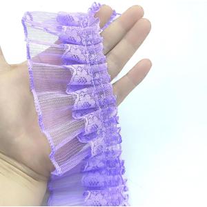 3 Yards Purple Fabric Pleated Lace Edge Trim Gathered Mesh Chiffon Ribbon Embroidered Applique Sewing for DIY Sewing Wedding Bridal Dress Clothes Embellishment 2.3"Inch