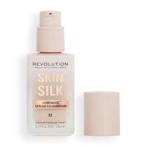 Revolution Skin Silk Radiant Satin Serum Foundation, Lightweight, Buildable Coverage with Hydrating Hyaluronic Acid for a Natural Finish, Vegan & Cruelty-Free, F2 Fair Skin Tones, 0.77 fl oz