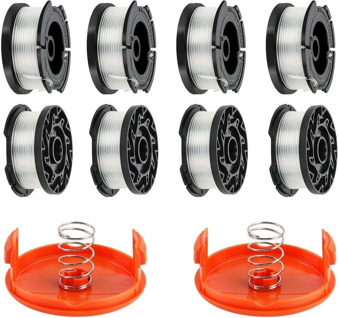 10 Pack AF-100 Replacement Spool Compatible with Black+Decker AF-100-3ZP AF-100-BKP, 30Ft 0.065" Autofeed Weed Wacker String Trimmer Spools for Black and Decker Weed Eater (8 Spool,2 Cap,2 Spring)