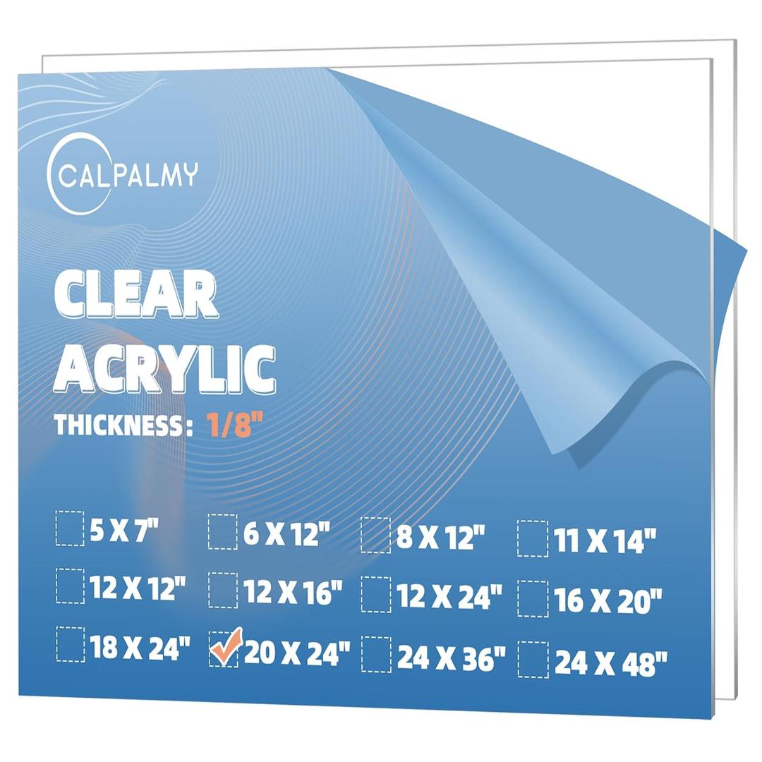 CALPALMY (2 Pack) 1/8" Thick Clear Acrylic Sheets - 20" x 24" Pre-Cut Plexiglass Sheets for Craft Projects, Signs, Display Cases, Sneeze Guard and More - Cut with Engraver, Power Saw or Hand Tools