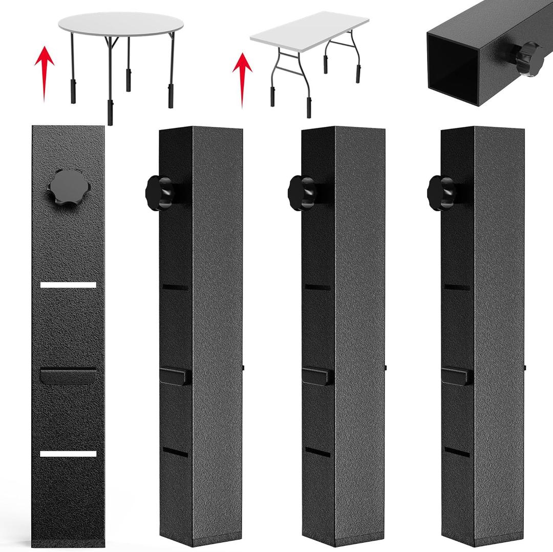 4 Pack Folding Table Leg Extenders, Highly Durable Steel Folding Table Leg Risers, Folding Desk Legs Extensions for StraightBent Legs,3 Levels Adjustable Height Tables Extender Rise 2.3in4.3in6.3in