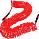 Heavy Duty Polyurethane Recoil Air Hose 1/4 in x 50 ft, Lightweight, Flexible Compressor Hose with Universal Quick Coupler, I/M Plug and Bend Restrictors, Red
