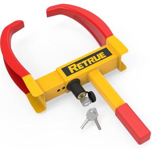 RETRUE Trailer Wheel Lock Clamp, Heavy Duty Anti-Theft Wheel Boot Lock for Cars, Trailers, RVs, Campers, SUVs, Motorcycles, Adjustable Fit 7–11 Inch Tires, High Visibility Yellow & Red