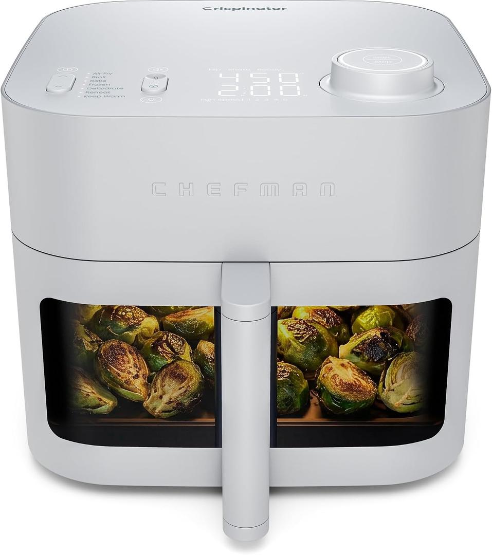 Chefman Crispinator Air Fryer 7-in-1 with 8 Qt Capacity, 450°F Max Temp & TurboFry Pro Technology for Fast, Even Results, Bake, Broil, Dehydrate, Viewing Window, Nonstick Ceramic-Coated Basket, 8 Quart