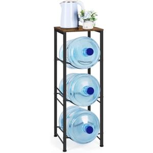 5 Gallon Water Jug Holder 3Tiers Water Dispenser Stand Rack, Water Bottle Organizer with Storage Shelves for Kitchen Living Room Office, Rustic Brown