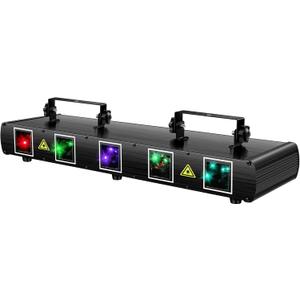 U`King DJ Laser Light, 5 Beam Effect Sound Activated DJ Party Lights RGBYC LED Laser Light Show with DMX Control for Disco Dancing Birthday Bar Stage Lighting (22.4*6.1*4.5in)