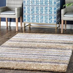 nuLOOM Drey Striped Shag Area Rug Shag Area Rug Casual Denim/Ivory Rugs for Living Room Bedroom Dining Room Nursery Mat Rug 60x24
