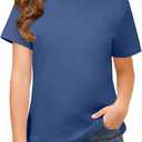 ZDC Girls Short Sleeve Shirts Crewneck T Shirts Kids Summer Tops Basic Tees 5-14 Years (Blue)