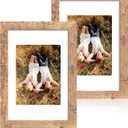 iRahmen 8x12 Picture Frame Set of 2, Rustic Brown Wood Frame with High Definition Glass, Display Pictures 6x8 with Mat or 8 x 12 without Mat for Horizontal or Vertical Tabletop and Wall Mounting