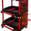 Car Detailing Cart with Wheels – 3-Tier Heavy-Duty Mobile Utility Organizer for Car Wash & Auto Repairs – Adjustable Side Trays, Tool Hooks – Workshop Storage for Mechanics & Detailers
