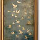 Vintage Gold Framed Wall Art Flying Bird Pictures Wall Decor 16x24 Inch | Modern Abstract Landscape Paintings, Nature Canvas Prints, Minimalist Artwork for Bedroom Living Room Bathroom Hallway