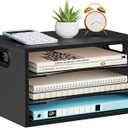 Marbrasse 3-Tier Wood Desk Organizer, Paper Letter Tray Organizer for Desk, Wooden Desktop File Organizer with Handle and Paper Sorter Mail Holder for Office School & Home Supplies Organization-Black