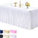 PARTISKY 1 Pack White Tablecloths for Rectangle Tables 4ft, Wrinkle Resistant White Table Cover Fitted Stretch Table Cloth with Pleated Ruffle Skirts for Party Banquet Dining Birthday Wedding