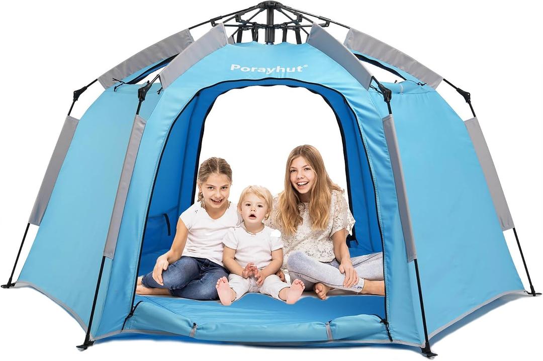 Portable Hexagon Kids Play Tent with LED Strip Lights Indoor Children Play House Easy Set-up Space Tent Dream Tent for Night.4-5 Person Birthday Gifts, Large