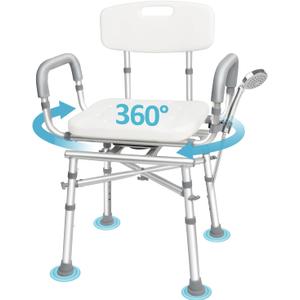 Swivel Shower Chair with Arms and Back, 500lbs Heavy Duty Shower Chair for Elderly and Disabled, Handicap Shower Chairs for Inside Shower Stool & Bath Tub Seat for Adults
