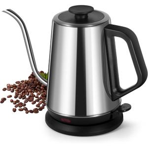 1L Electric Gooseneck Kettle, Tea Kettle for Boiling Water, Gooseneck Electric Kettle for Coffee & Tea, Fast Boiling for Pour Over, Auto Shut-Off, Boil-Dry Protection, 360 Rotational Base - Silver