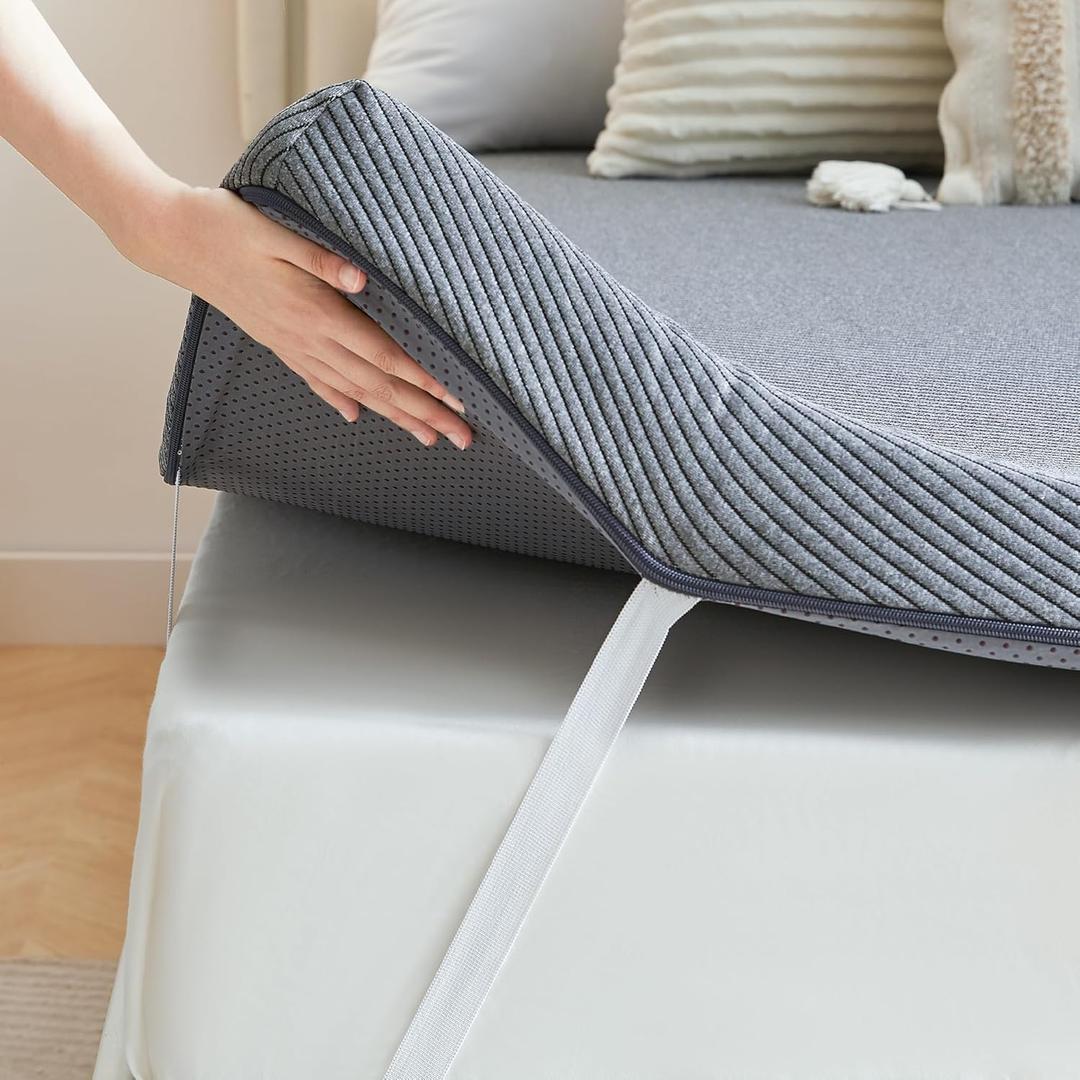 Memory Foam Mattress Topper, 3 inch King Mattress Topper with Removable Soft Cover, Bed Topper for Dorm, Travel, Guest Mat, Non-Slip Design & Pressure Relief Back Pain, Grey
