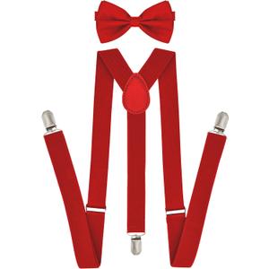 trilece Mens Suspenders and Bow Tie Set  Adjustable Y-Back Suspenders with Matching Bow Tie for Weddings and Formal Wear (Red)