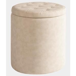 Faux Leather Round Ottoman with Storage 12.6" W x 14.17" H & 14.76" W x 17.32" H, Small Boucle Coffee Table Footstool with Removable Lid for Living Room, Bedroom, Beige