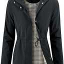 iCreek Women's Rain Jacket Long Raincoat Packable Hooded Waterproof Windproof Plaid Lined Trench Coat Lightweight for Outdoor (Dark Grey, M)