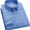 Cromoncent Camisas de manga larga Oxford con botones para hombre, camisa de vestir casual para hombre, 100% algodn, camisas a cuadros/rayas Size M