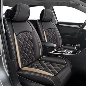 RAWAKORW Full Set Car Seat Cover Fit for Volkswagen VW Jetta 2007-2025 : Waterproof Luxury Leather Seat Covers - Compatible with Airbag & Easy to Install - Automotive Accessories (5 Seats Golden)