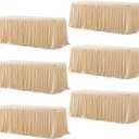 Wish Care 6 Pack Champagne Rectangle Table Clothes for 8 Foot Tables, Polyester Fitted Tablecloths 8ft Stretch Table Cover for Wedding, Birthday, Parties, Trade Show, Craft Show, 96" x 30"