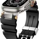 Watch Band Compatible with Apple Watch Ultra 2 Band 49mm 46mm 45mm 44mm, Men Luxury Silicone Rugged Rubber Strap for iWatch Series 10 9 8 7 6 5 4 3 2 1 SE with Metal Connector