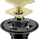 Brushed Gold Square Shower Drain with Flange 4x4, HIDROP 4 inch SUS 304 Stainless Steel Brass Gold Shower Floor Drain with Removable Hair Strainer